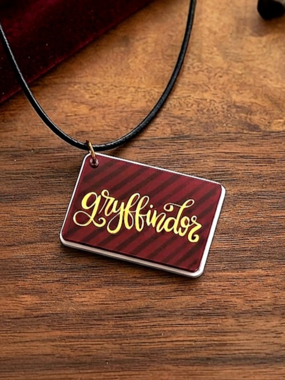 Gryffindor House Tag Necklace Maroon Gold Harry Potter Wizard Movie Book Jewelry